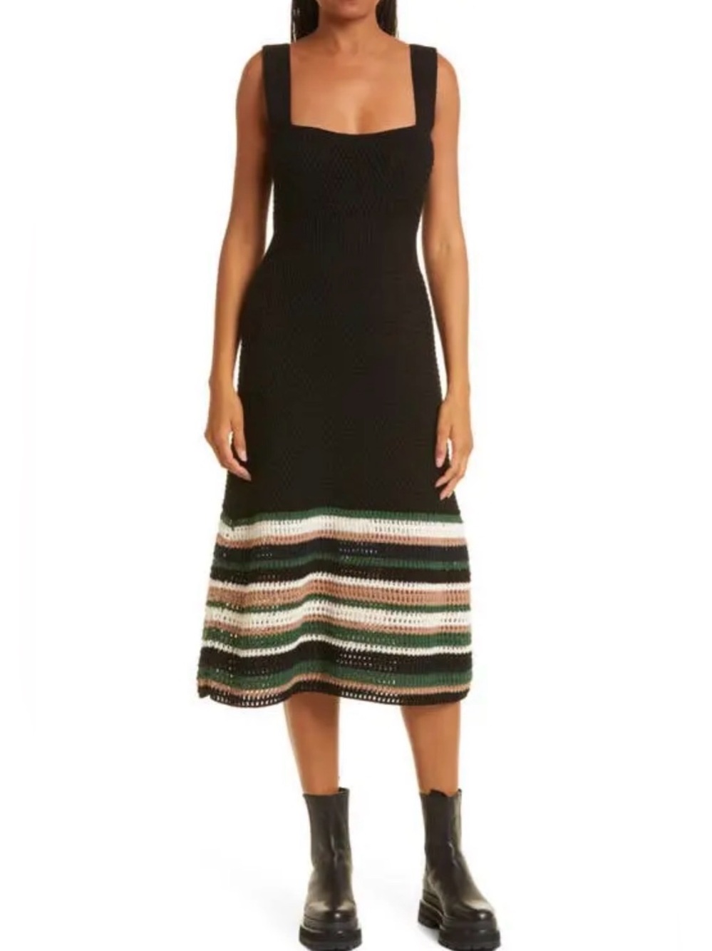 Crocheted Stripe Organic Cotton Midi
